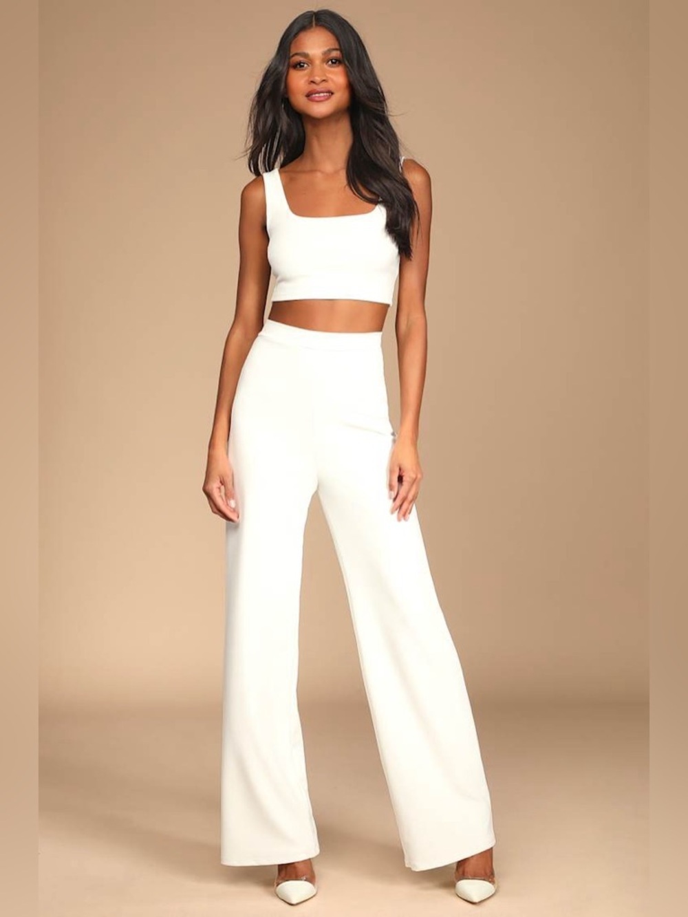 NWT Lulus Only Tonight Ivory Two-Piece Wide-Leg Jumpsuit